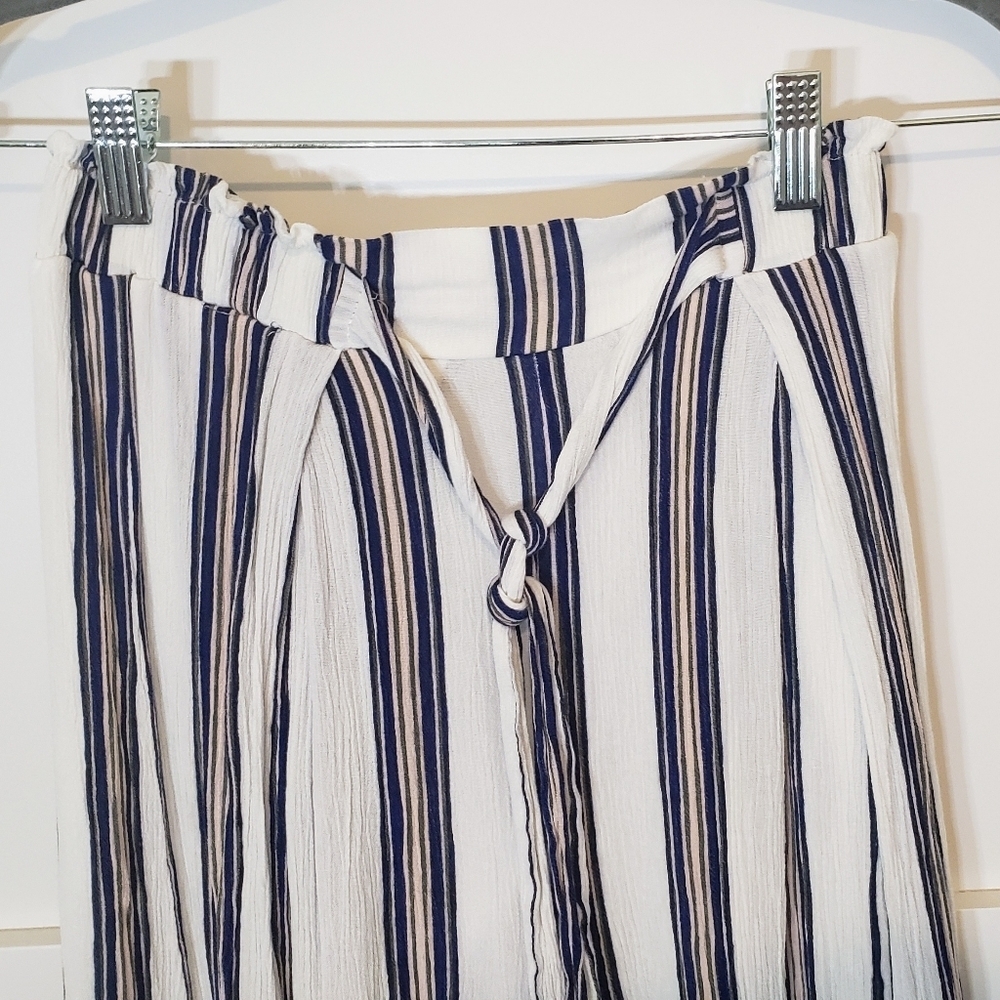 Simplee Viscose 100% Pants Wide Leg Striped Split Thigh High Tie Waist Sz Small - Picture 3 of 10